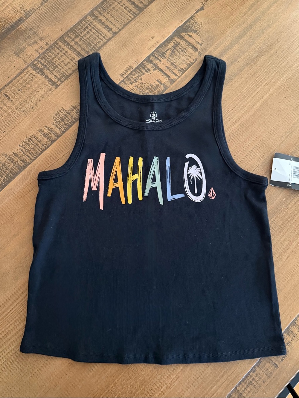 Volcom Black Tank Top with Multicolor MAHALO Print
